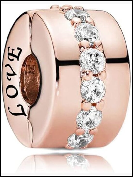 Amazon.com: Clip Stopper Charms Sterling Silver Rondelle  Sterling Silver CZ Clip Charm Fits Pandora Bracelets Spacer Bead Gift